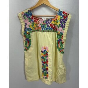 J.  Marie Yellow Striped Embroidered Tank Top Size M Lined‎ Boho Festival